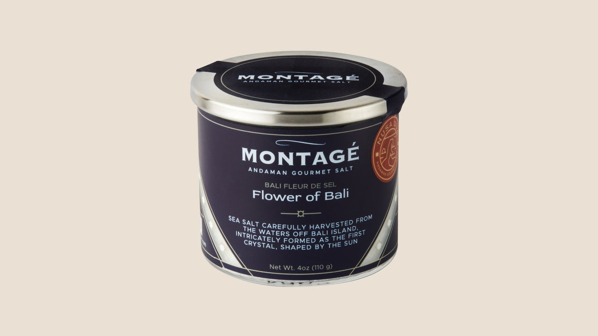 Jar of Montagé Nusa Dua fleur de sel, hand-harvested Bali sea salt
