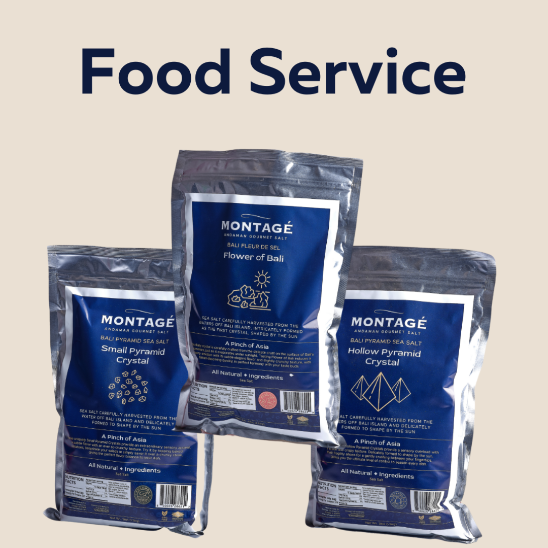 salt pyramid crystal fleur de sel and large hollow pyramid salt in aluminum foil bags with blue label