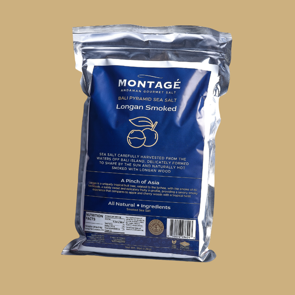 Montage longan smoked sea salt packaging on a beige background