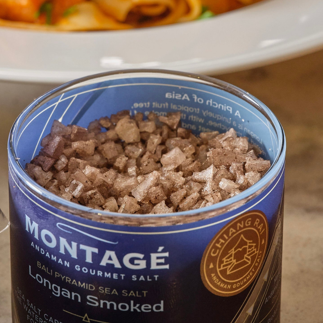 Montage Andaman Gourmet Salt container with pyramid salt in the background