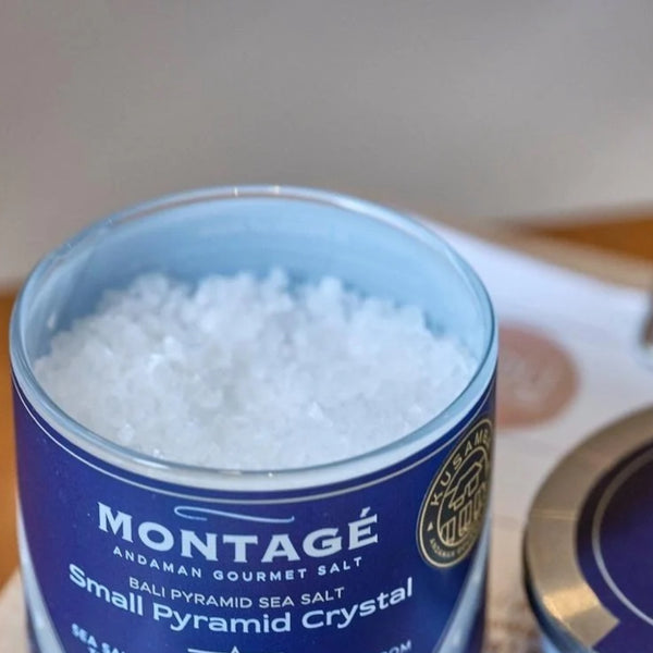 Montagé Kusamba small pyramid salt in a glass jar