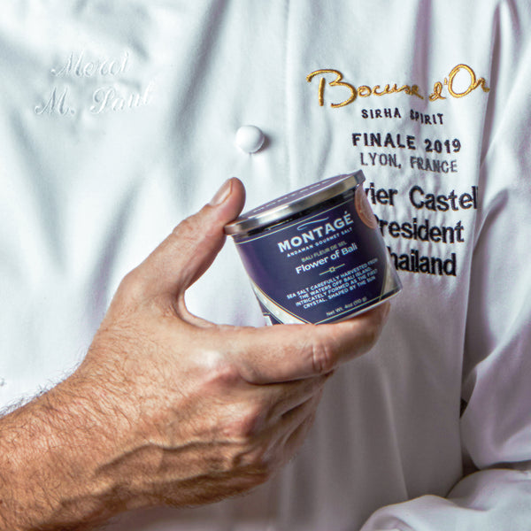 fleur de sel a fine sea salt held by a chef