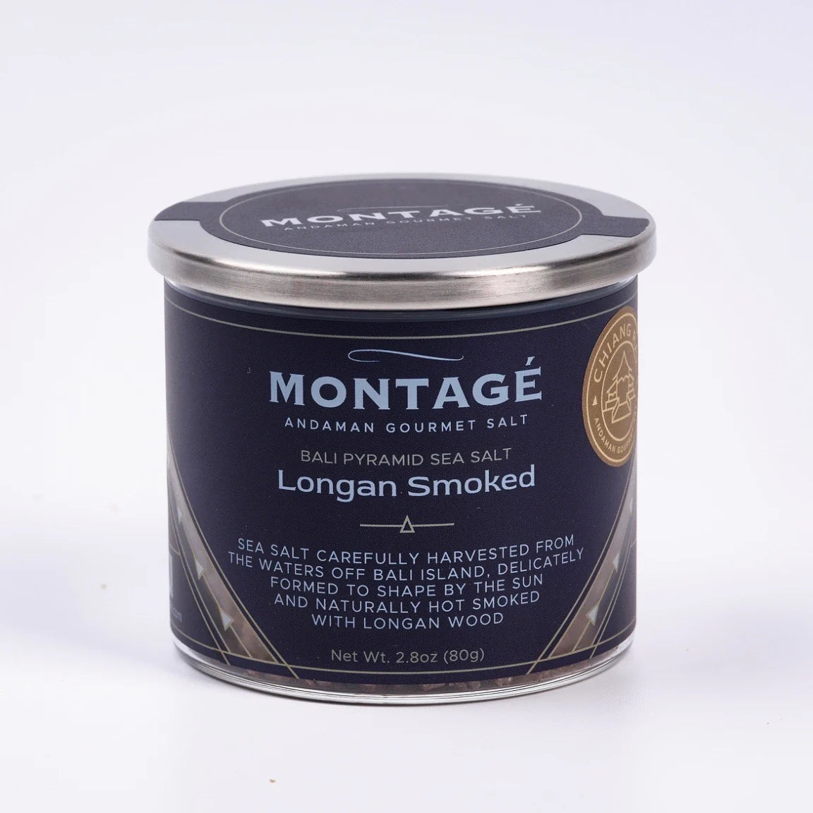 Montage Andaman Gourmet Salt jar with a dark blue label on a white background