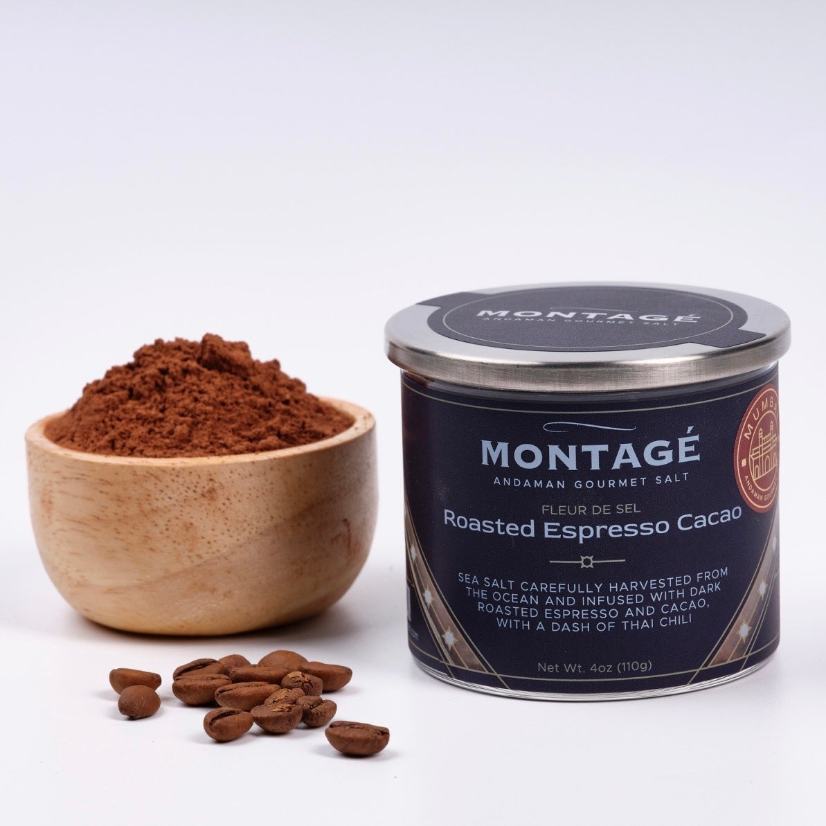 Fleur de Sel Gourmet Salt | Roasted Espresso Cacao | 4oz Glass Jar